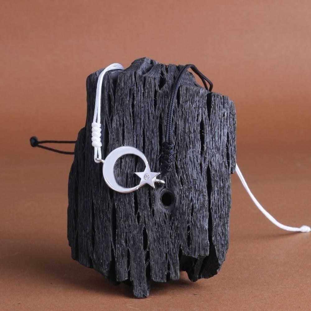 Siyah Beyaz Ateş Kehribar Tesbih Ay Yıldız Bileklik KombiniKombin