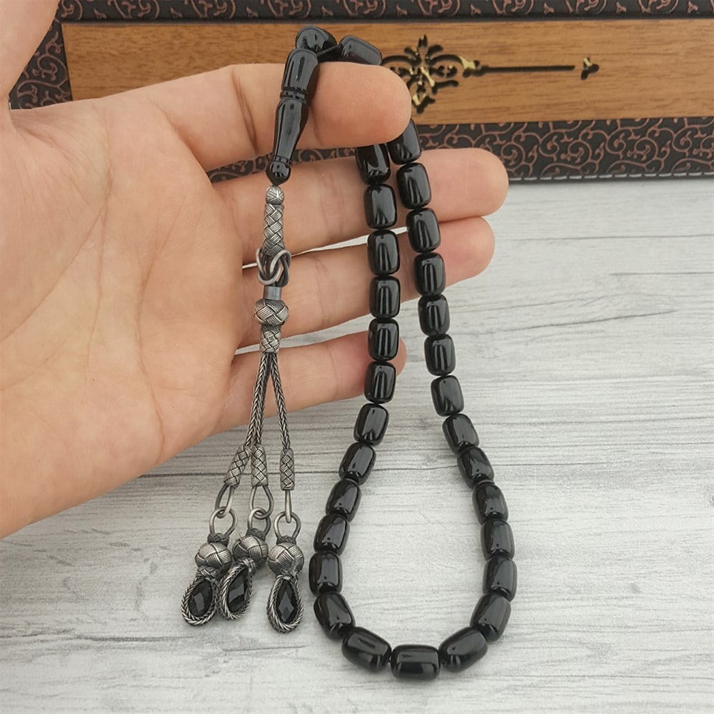 Siyah Kapsül Kesim Kazaz Püsküllü Ateş Kehribar Tesbih