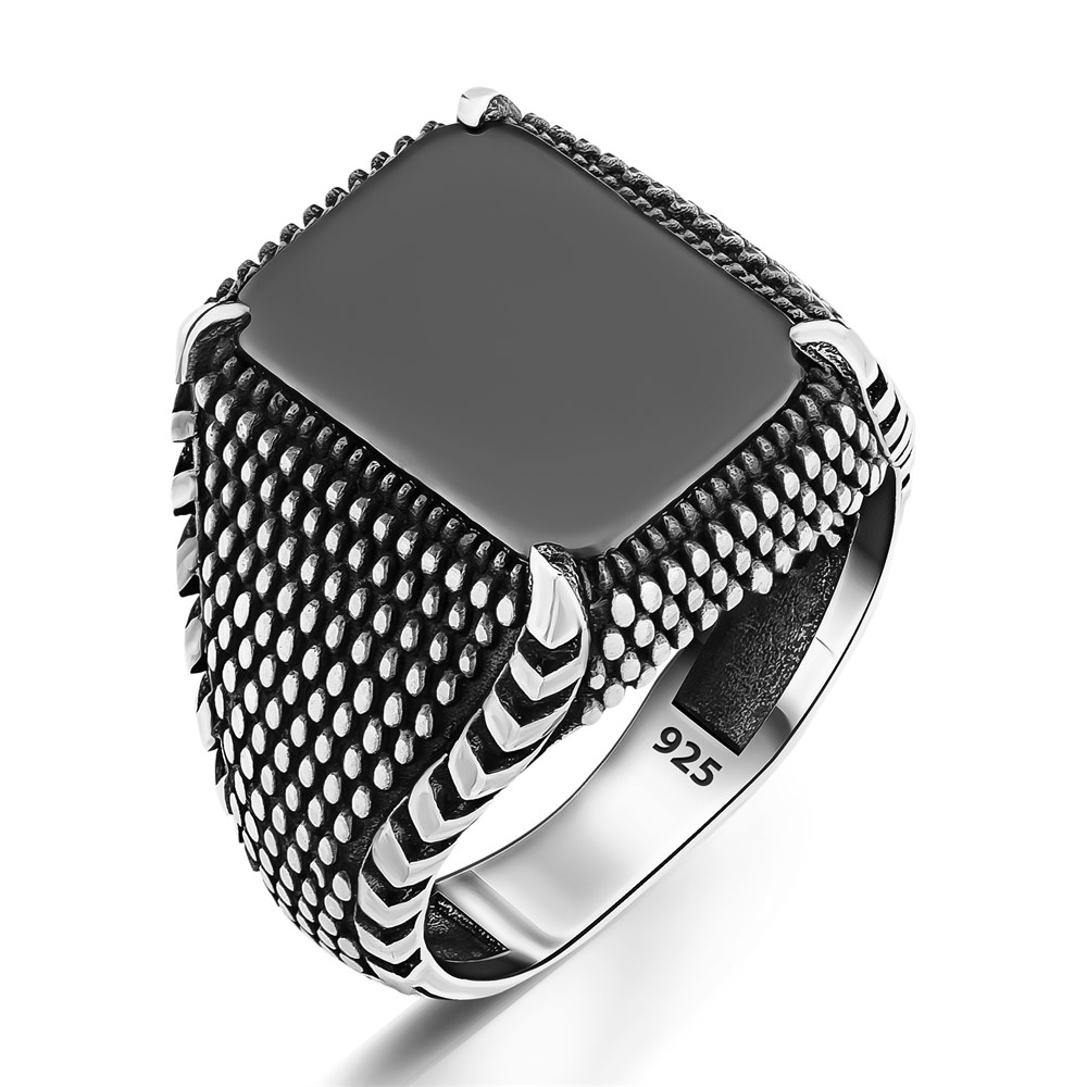 Siyah Oniks Pençe Tırnak Gümüş Yüzük