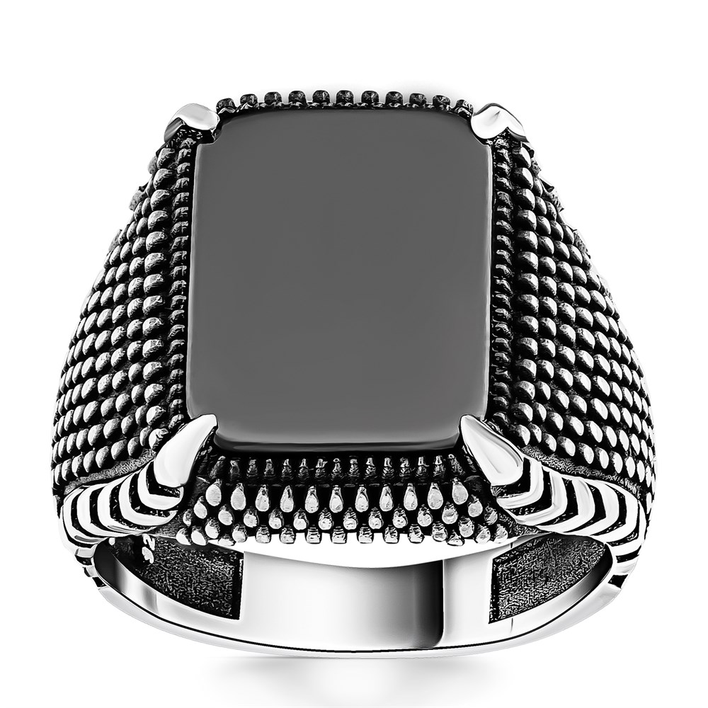 Siyah Oniks Pençe Tırnak Gümüş Yüzük