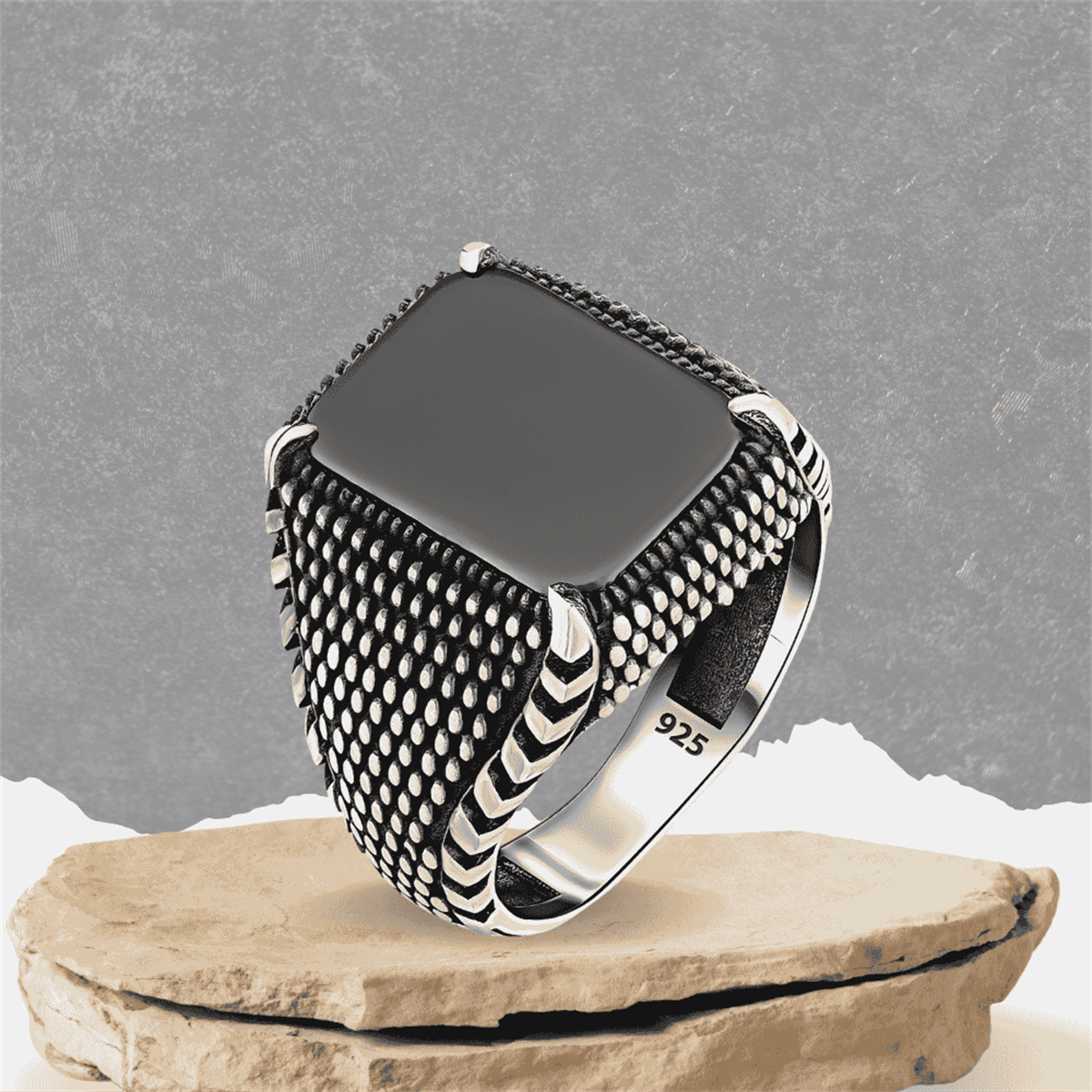 Siyah Oniks Pençe Tırnak Gümüş Yüzük