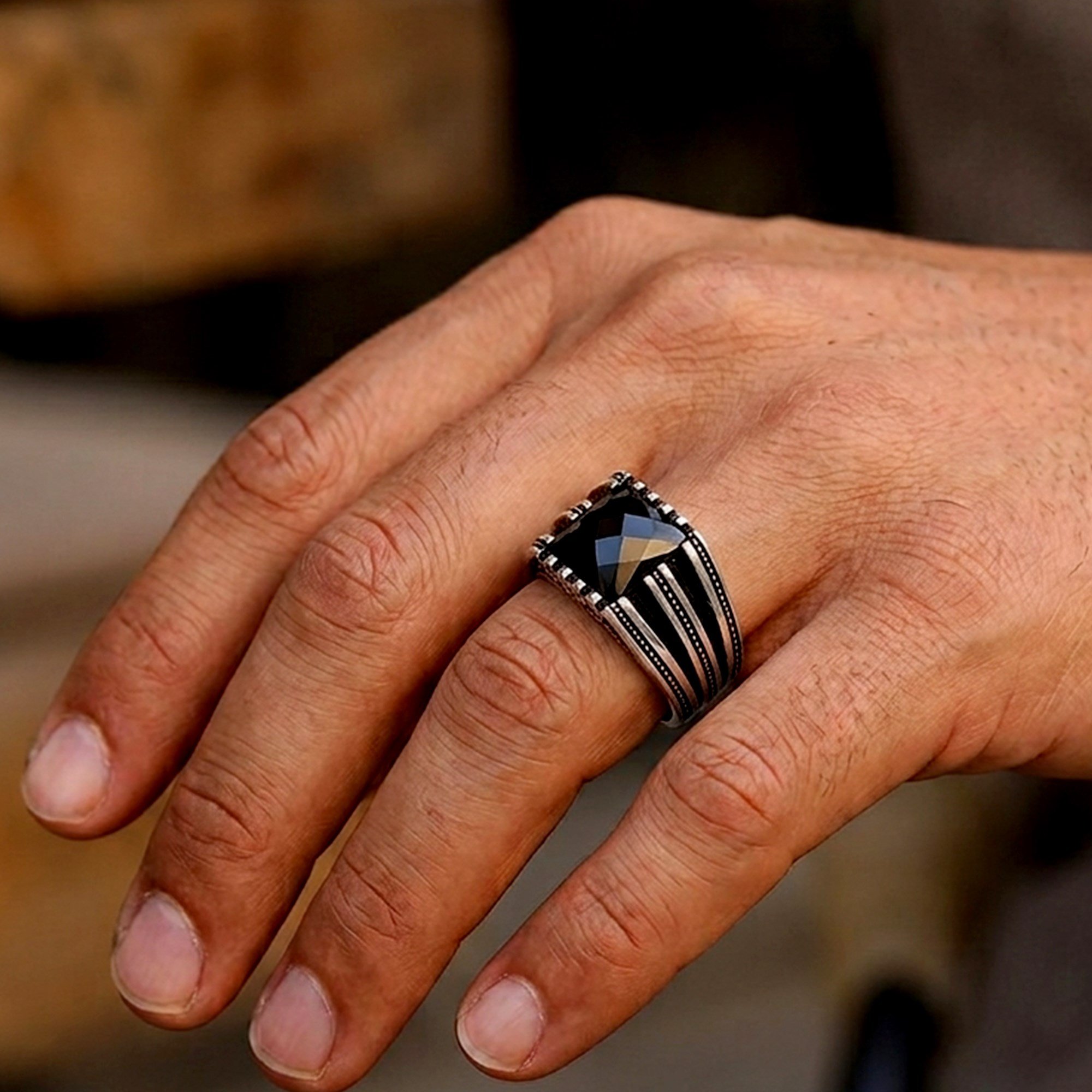 Siyah Renk Zirkon Taşlı 925 Ayar Gümüş YüzükZircon Stone Ring