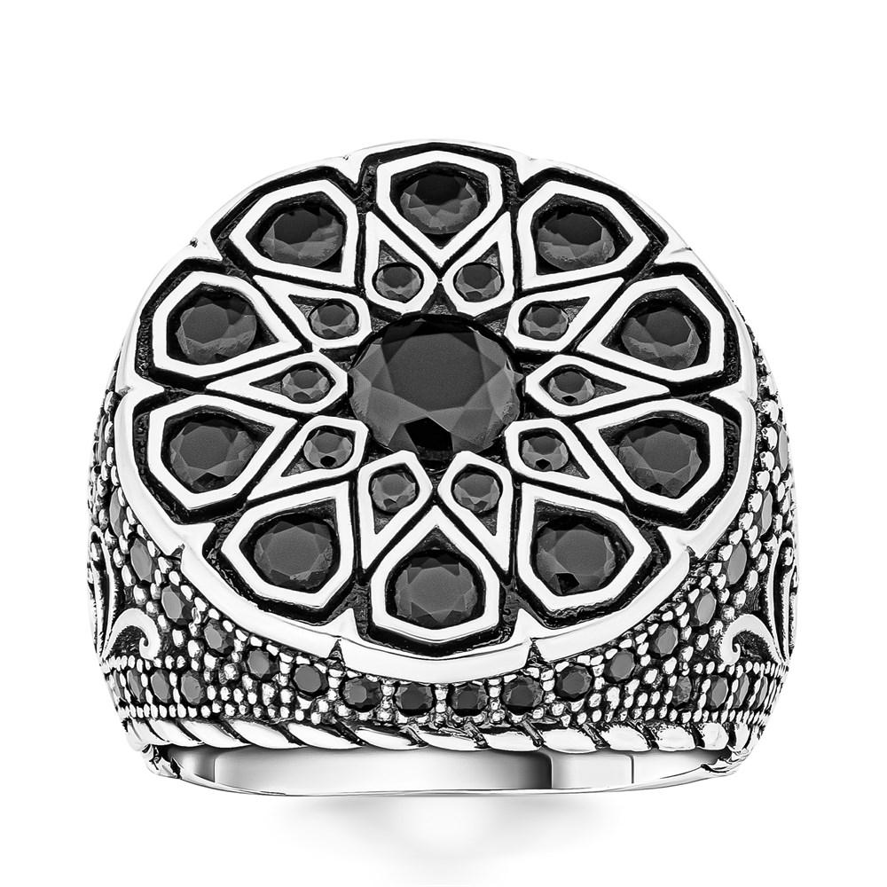 Siyah Zirkon Taş Süslemeli Gümüş Erkek Yüzük
