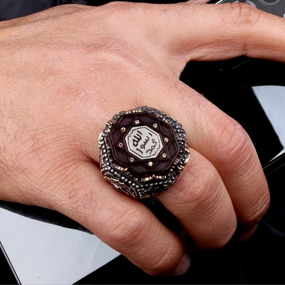 Siyah Zirkon Taşlı Mührü Şerif Gümüş YüzükMührü Şerif Yüzük