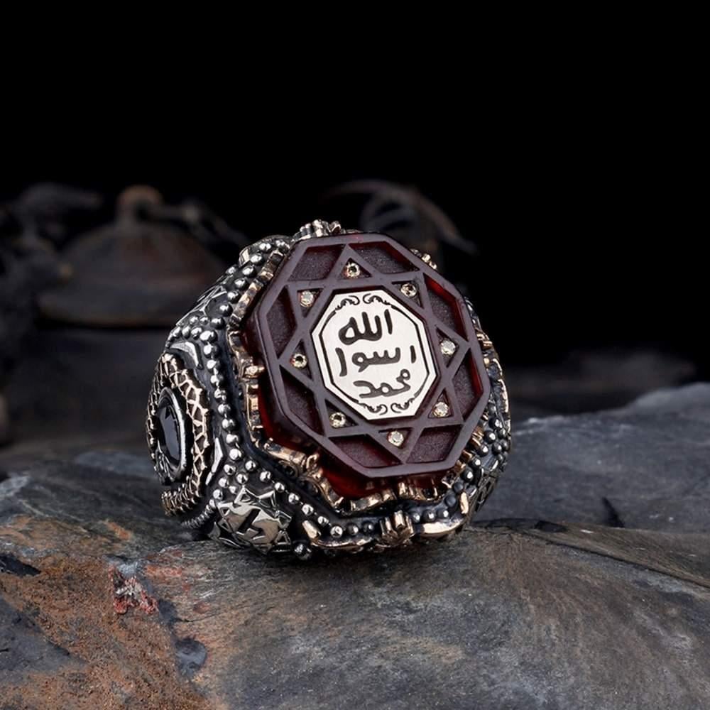 Siyah Zirkon Taşlı Mührü Şerif Gümüş YüzükMührü Şerif Yüzük