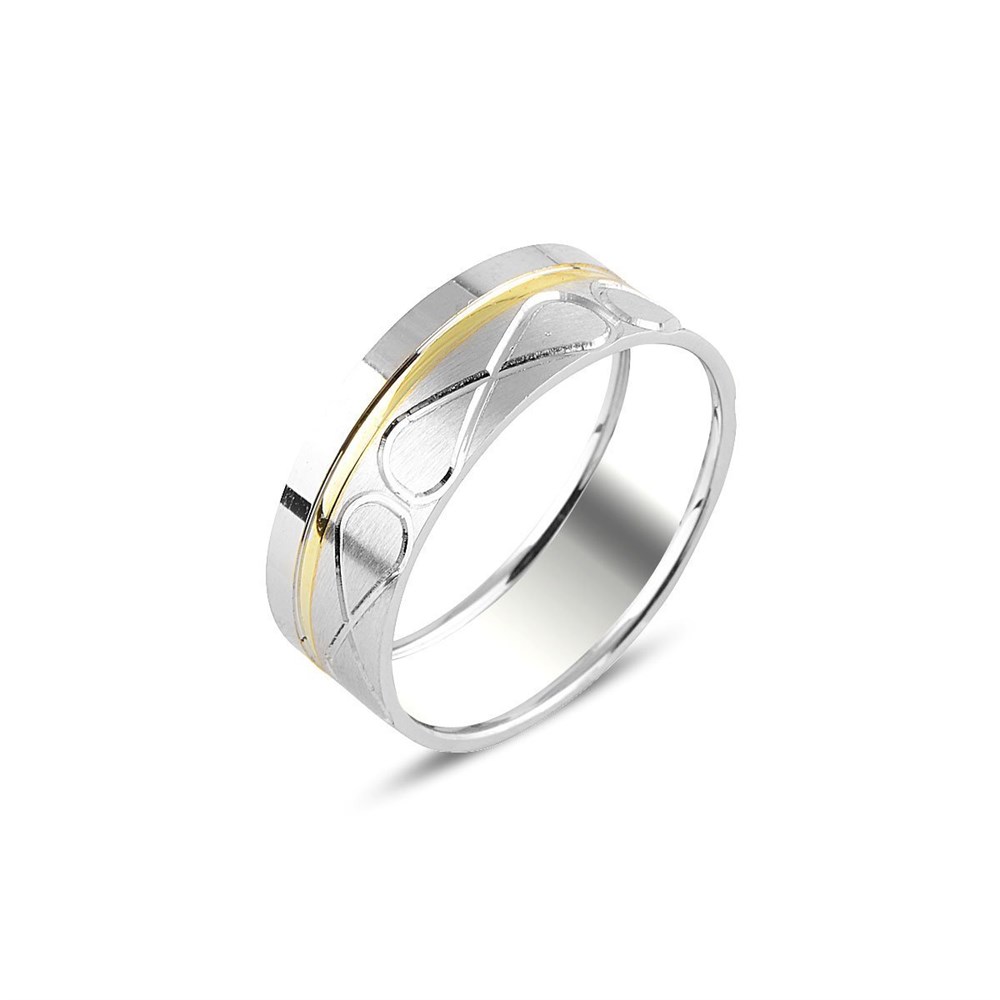 Sonsuzluk Model Gold Şerit Detaylı Gümüş Alyans
