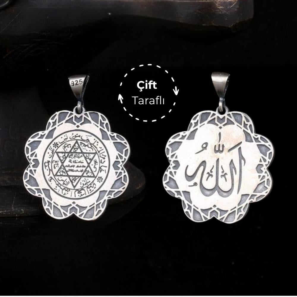 Süleyman Mührü Allah Lafzı İşlemeli Gümüş Kolye UcuKolye Ucu