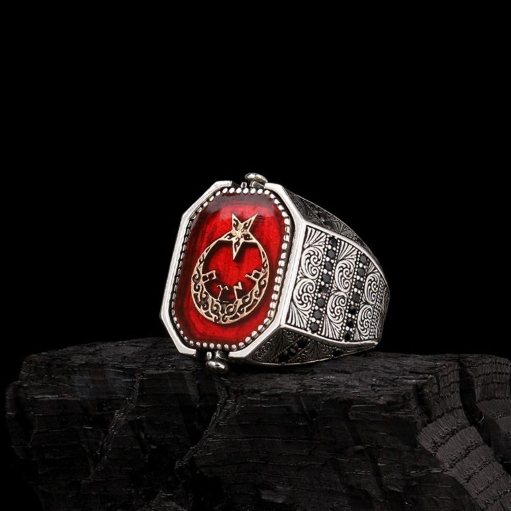 Süleyman Mührü Göktürkçe Türk Yazılı Çift Taraflı Gümüş Yüzük