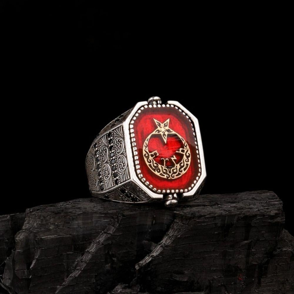 Süleyman Mührü Göktürkçe Türk Yazılı Çift Taraflı Gümüş Yüzük