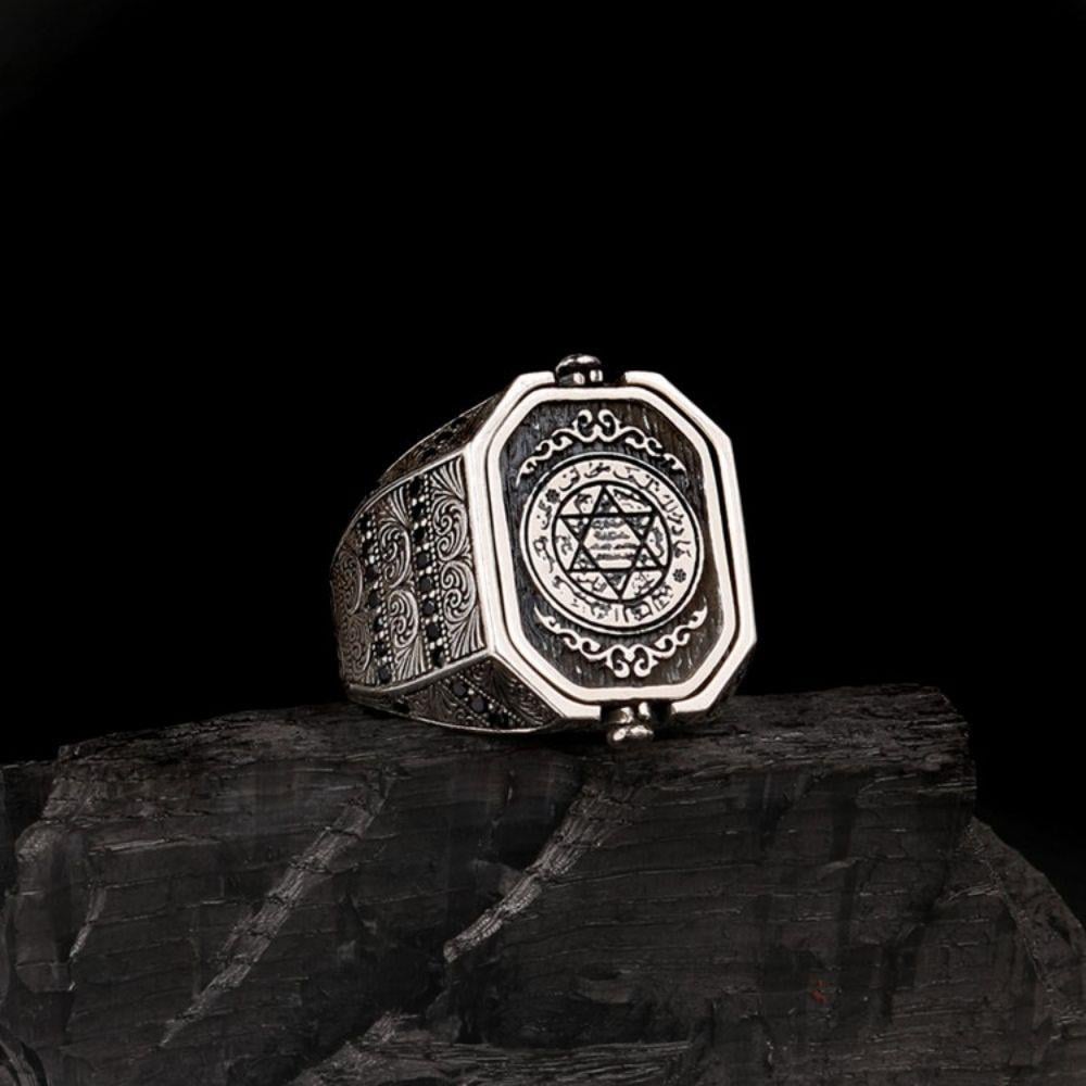 Süleyman Mührü Göktürkçe Türk Yazılı Çift Taraflı Gümüş Yüzük