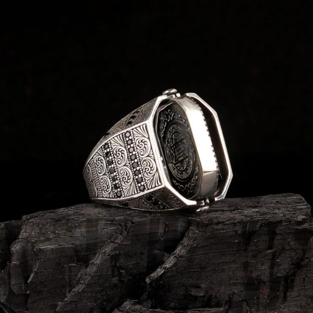 Süleyman Mührü Göktürkçe Türk Yazılı Çift Taraflı Gümüş Yüzük