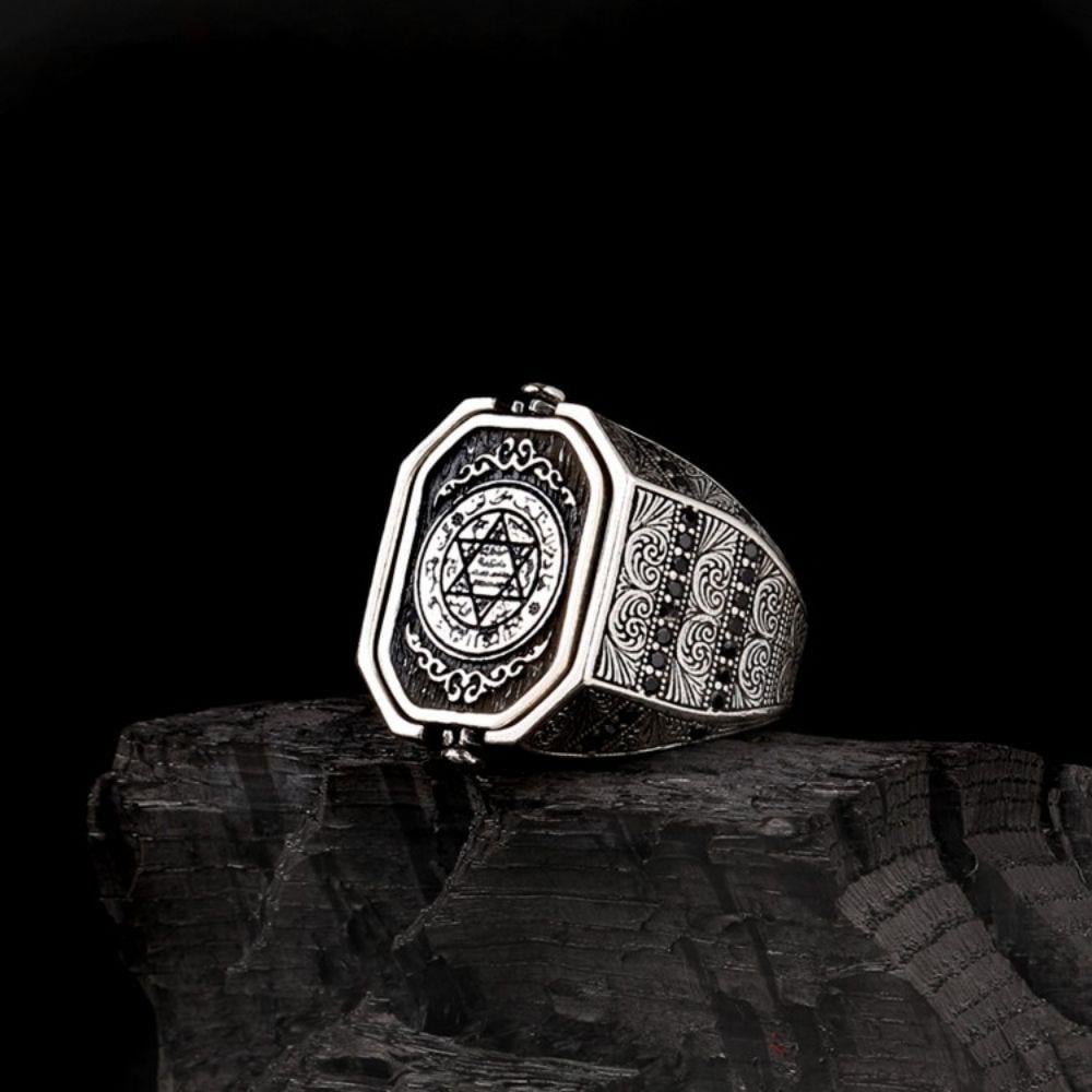 Süleyman Mührü Göktürkçe Türk Yazılı Çift Taraflı Gümüş Yüzük