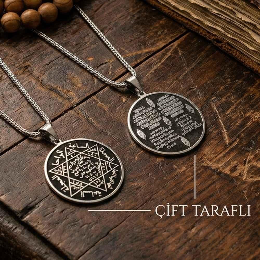 Süleyman Mührü İhlas Nas Felak Kafirun Sureli Gümüş KolyeSüleyman Mührü Kolye