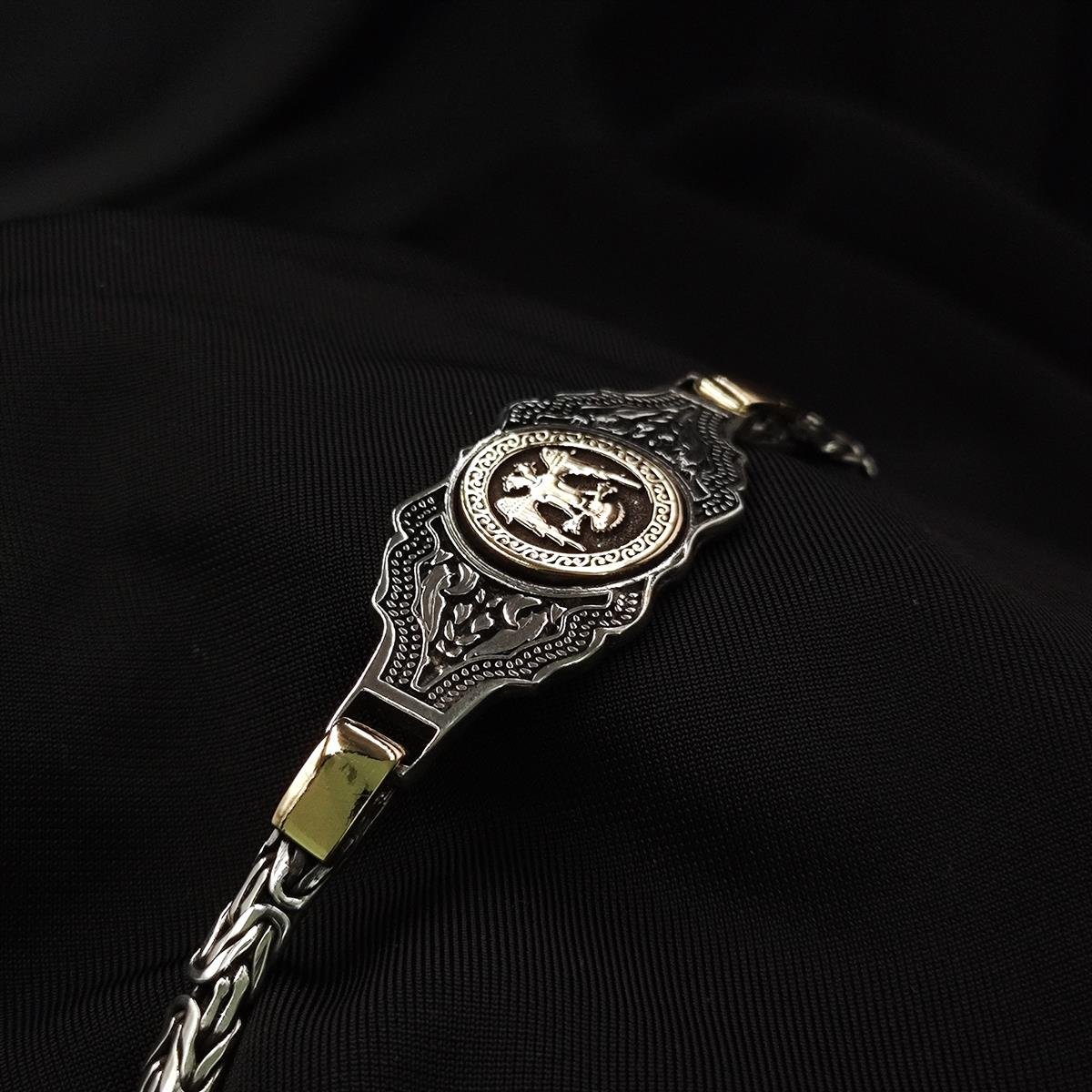 Süleyman Mührü İşlemeli Gümüş Kral Bileklik