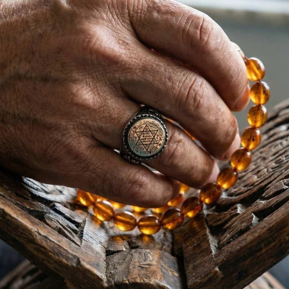 Süleyman Mührü İşlemeli Osmanlı Kenar Motifli Gümüş YüzükSüleyman Mührü Yüzükler