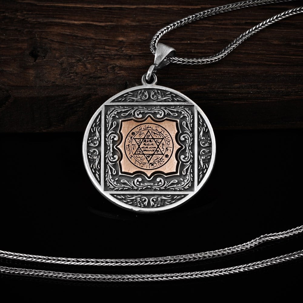 Süleyman Mührü Motifi Gümüş Kolye