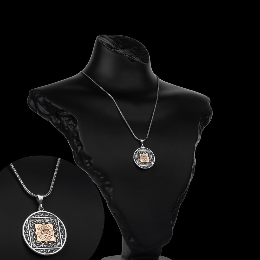 Süleyman Mührü Motifi Gümüş Kolye