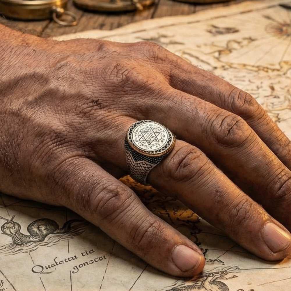 Süleyman Mührü Motifi İşlemeli Gümüş YüzükSüleyman Mührü Yüzükler