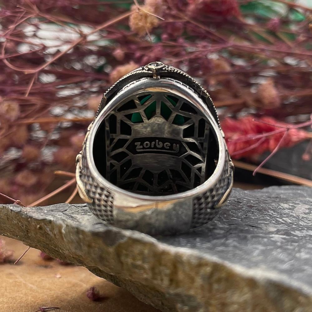 Taç Model Ayetel Kürsi İşlemeli Gümüş YüzükHasbiyallah Yüzük