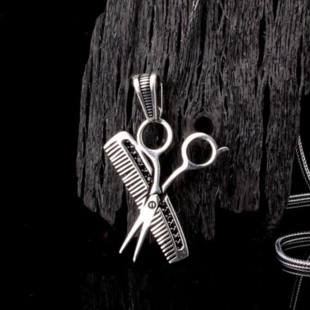 Tarak Makas İşlemeli Kuaför Model Gümüş Kolye UcuKolye Ucu