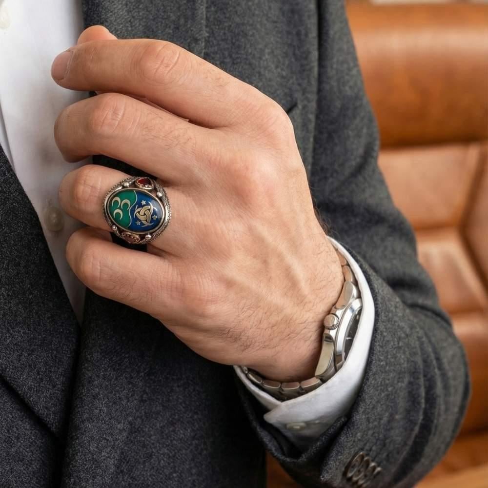 Teşkilat-ı Mahsusa Üç Hilal İşlemeli Gümüş Erkek YüzükTeşkilat-ı Mahsusa Yüzük