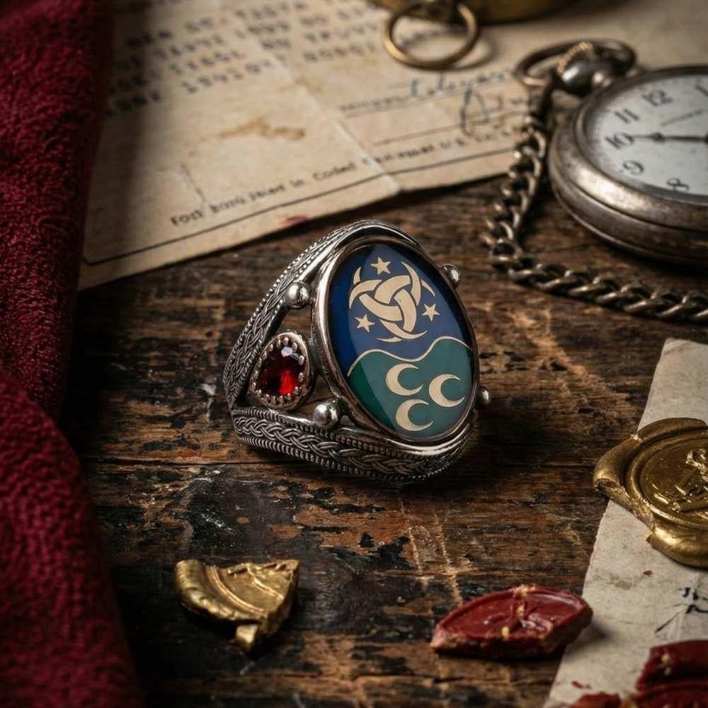 Teşkilat-ı Mahsusa Üç Hilal İşlemeli Gümüş Erkek YüzükTeşkilat-ı Mahsusa Yüzük