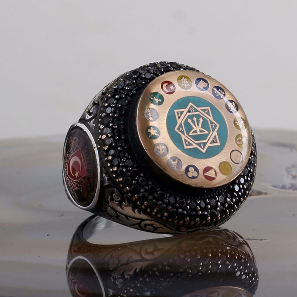 Topuz Model Türk Teşkilatı 16 Türk Devleti Gümüş Yüzük16 Türk Devleti Yüzük