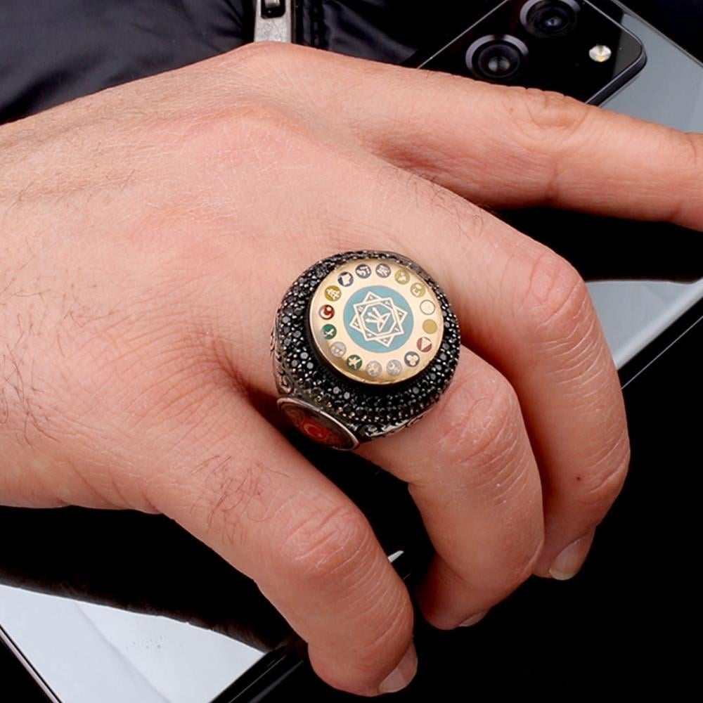 Topuz Model Türk Teşkilatı 16 Türk Devleti Gümüş Yüzük16 Türk Devleti Yüzük