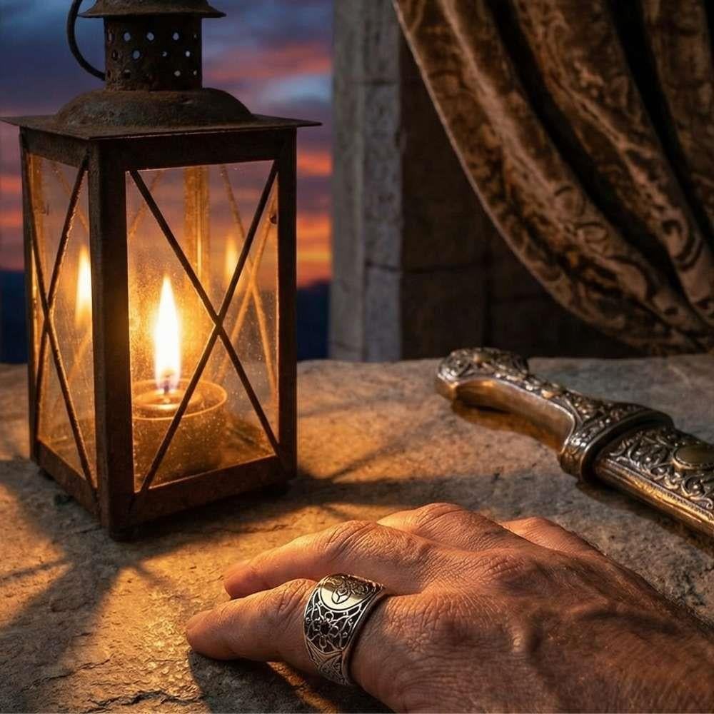 Tuğra Üzeri Ay Yıldız İşlemeli Gümüş YüzükTuğra Yüzük