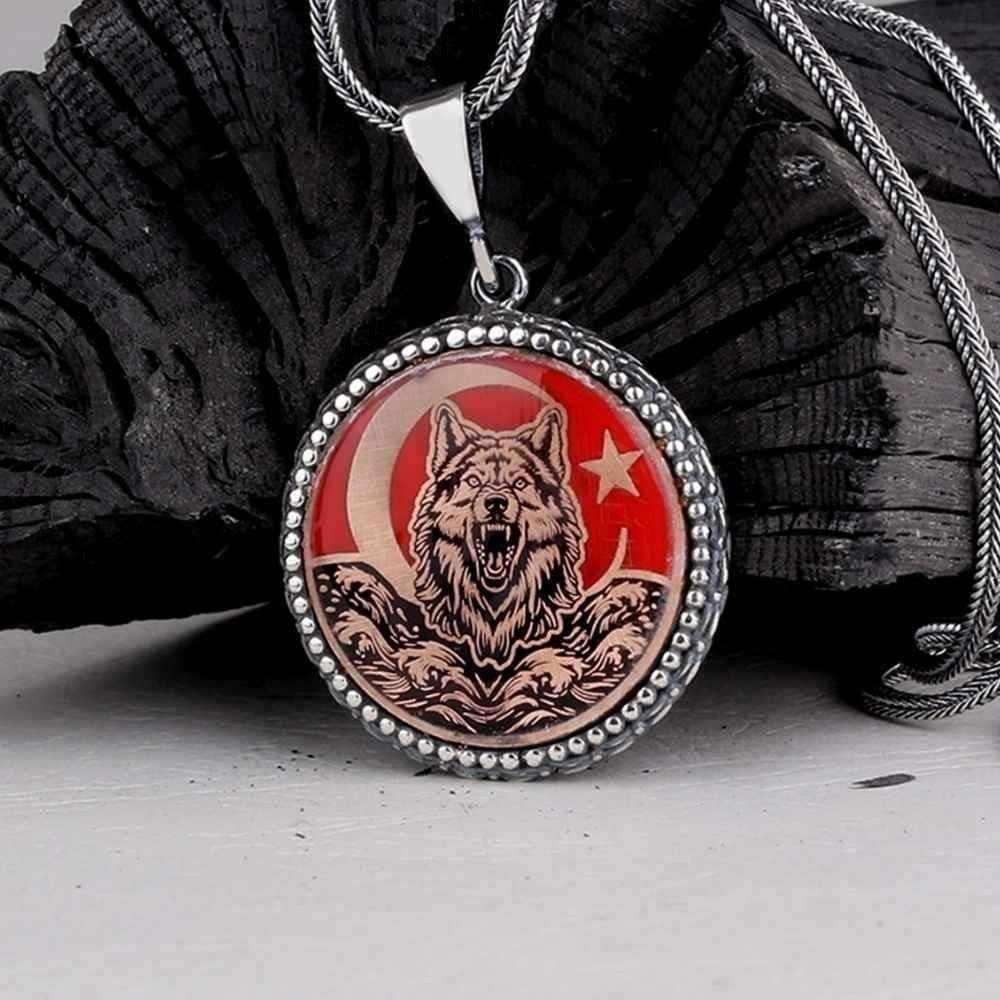 Türk Bayrağı Bozkurt Gümüş Yüzük & Kolye KombiniYüzük Kolye Kombinleri