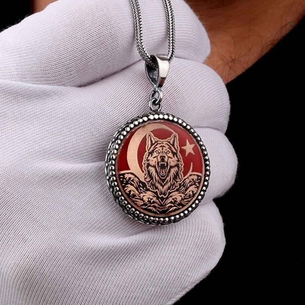 Türk Bayrağı Bozkurt Gümüş Yüzük & Kolye KombiniYüzük Kolye Kombinleri