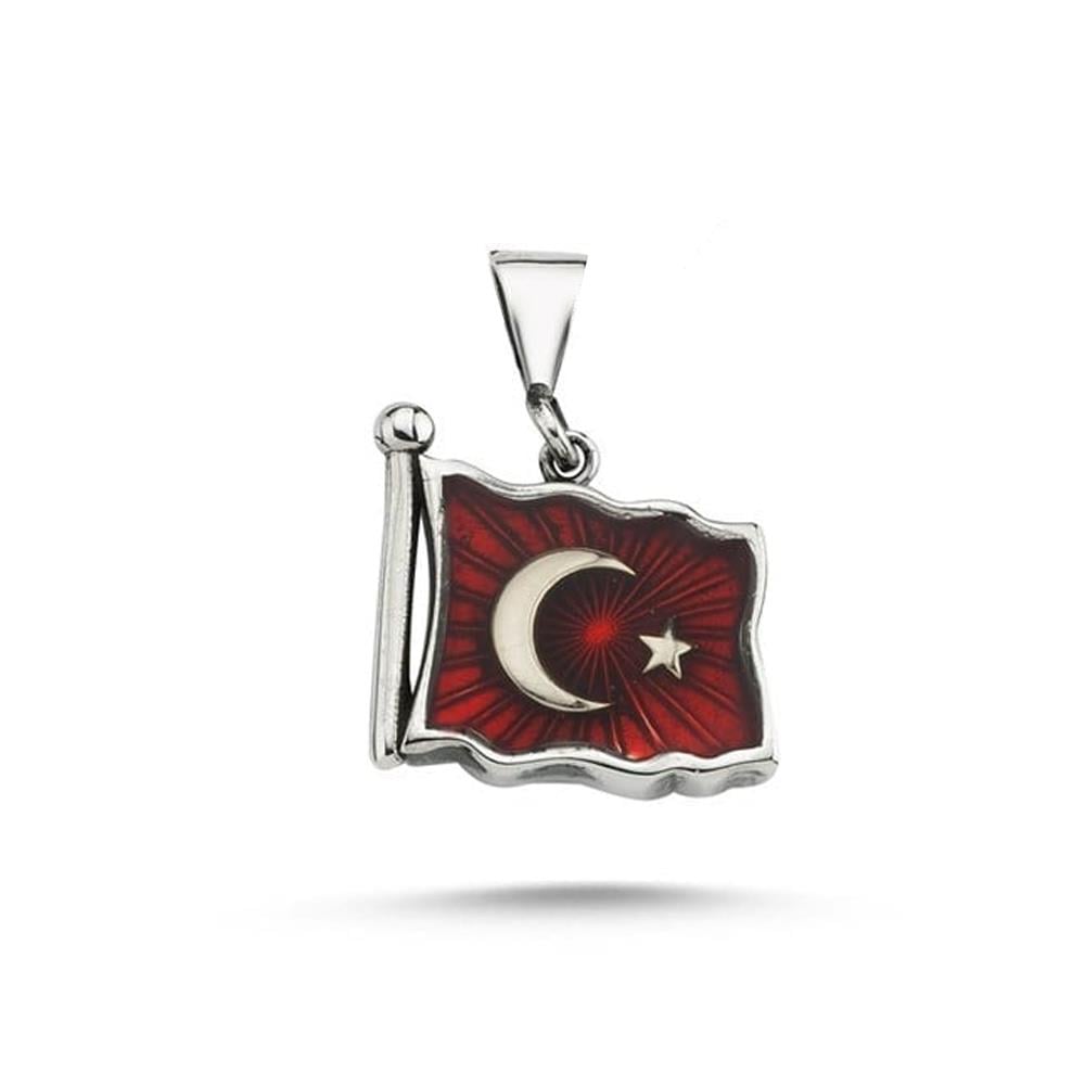 Türk Bayrağı İşlemeli Gümüş Kolye UcuKolye Ucu