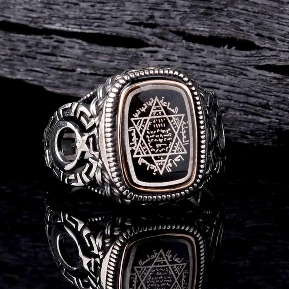 Türk Bayrağı İşlemeli Süleyman Mührü Gümüş YüzükSüleyman Mührü Yüzükler