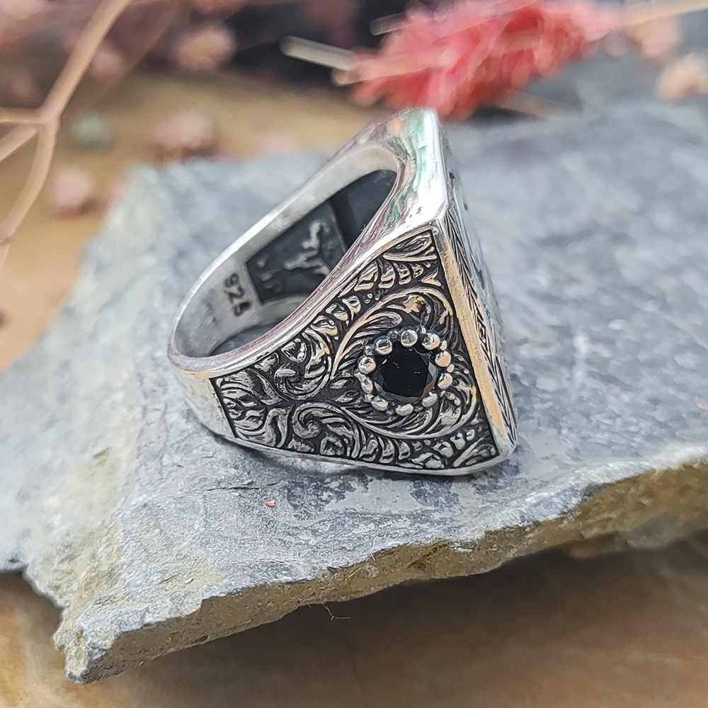 Türk Bayrağı Kelime-i Tevhid Gümüş Erkek YüzükAy Yıldız Yüzük