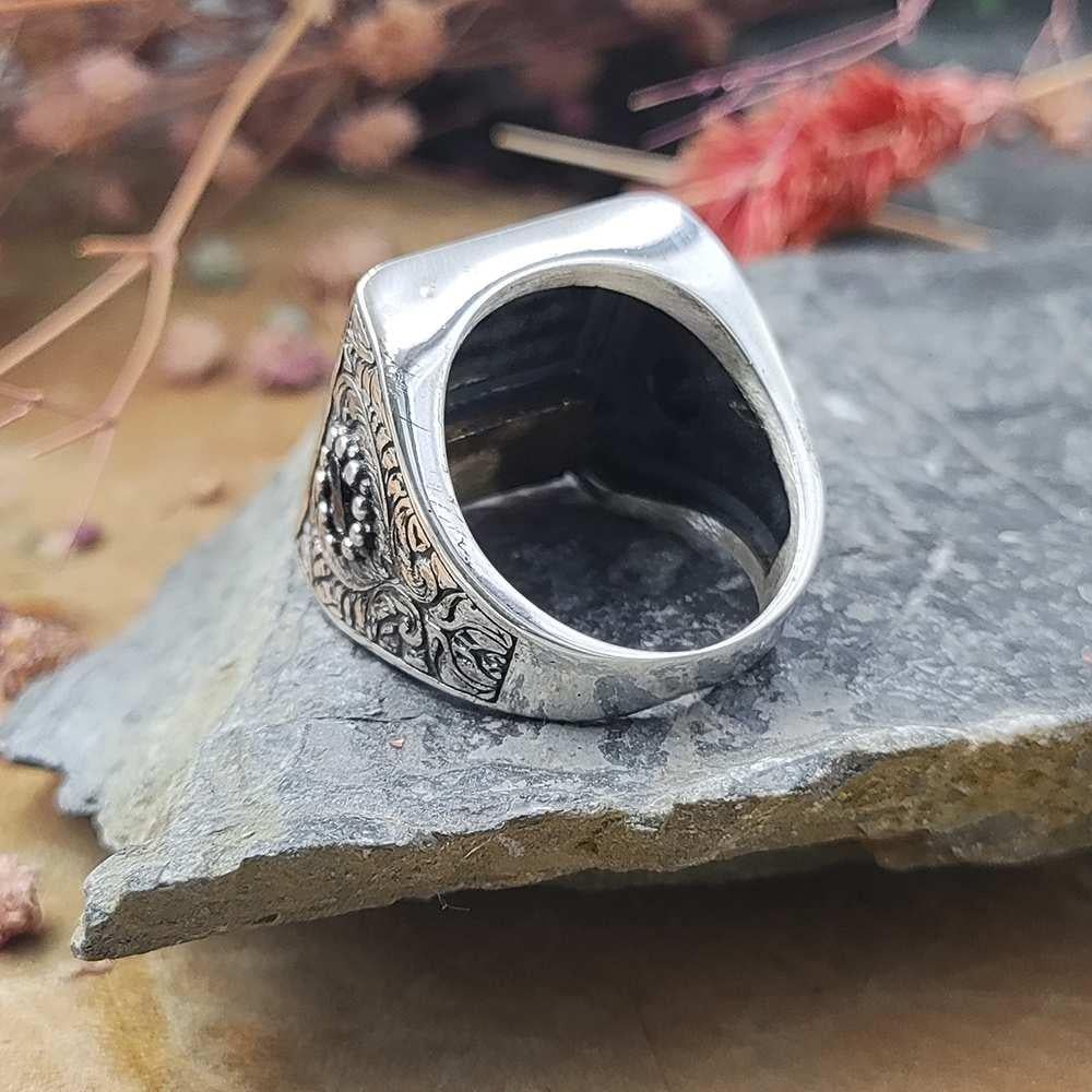 Türk Bayrağı Kelime-i Tevhid Gümüş Erkek YüzükAy Yıldız Yüzük