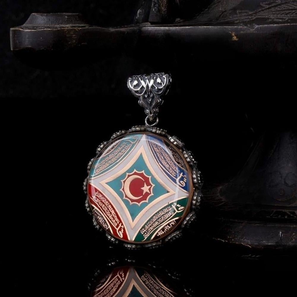 Türk Bayraklı ve Sureli 925 Ayar Gümüş Kolye UcuKolye Ucu