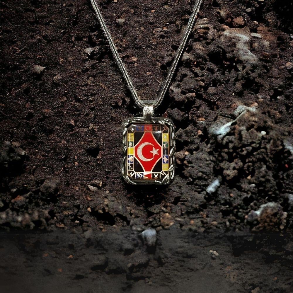 Türk Devletleri İşlemeli Gümüş Yüzük & Kolye Kombini