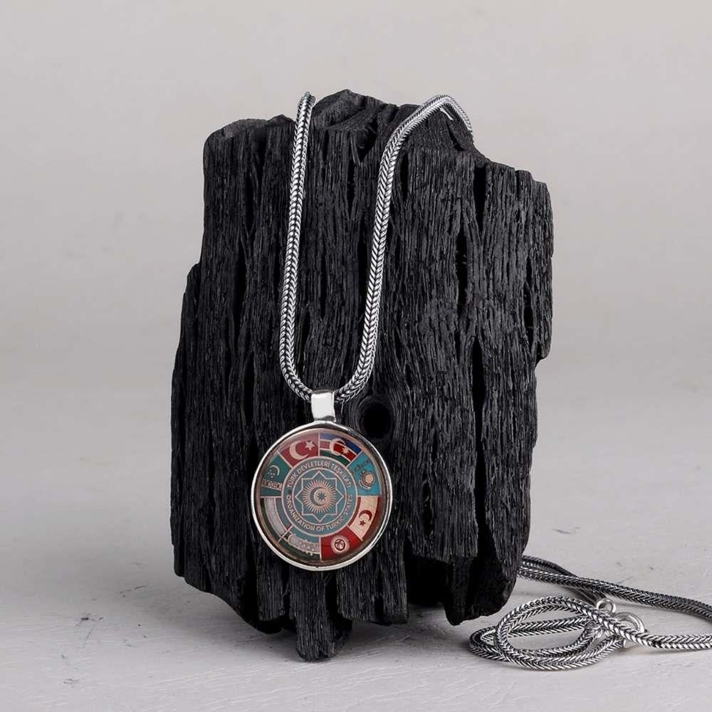 Türk Devletleri Teşkilatı Bayrakları Gümüş Kolye16 Türk Devleti Kolye