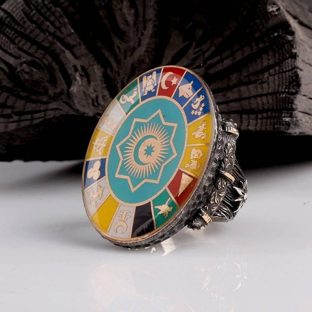 Türk Devletleri Teşkilatı İşlemeli Gümüş YüzükGrey Wolf Ring