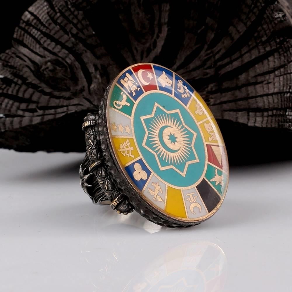 Türk Devletleri Teşkilatı İşlemeli Gümüş YüzükGrey Wolf Ring