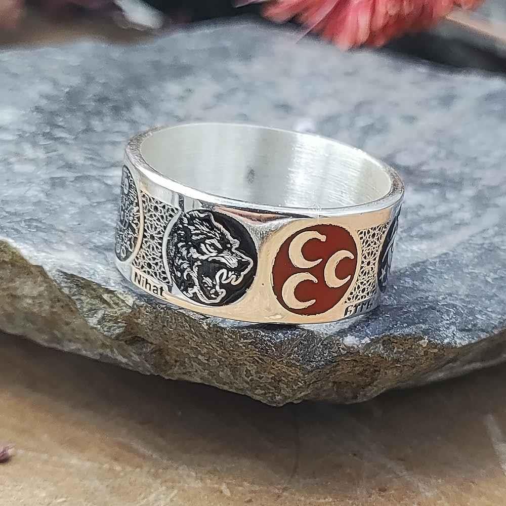 Türk Dünyası Kişiye Özel Gümüş Alyansİsim Yazılı Yüzük