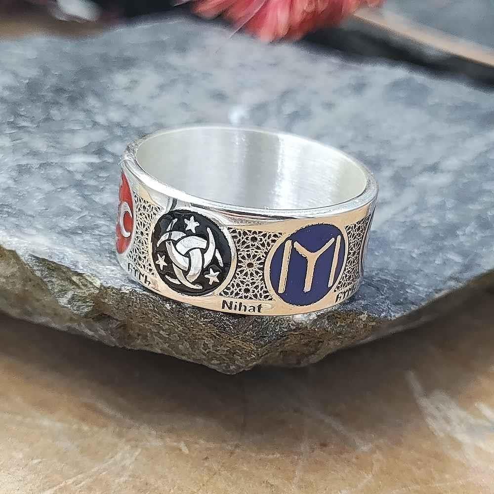 Türk Dünyası Kişiye Özel Gümüş Alyansİsim Yazılı Yüzük