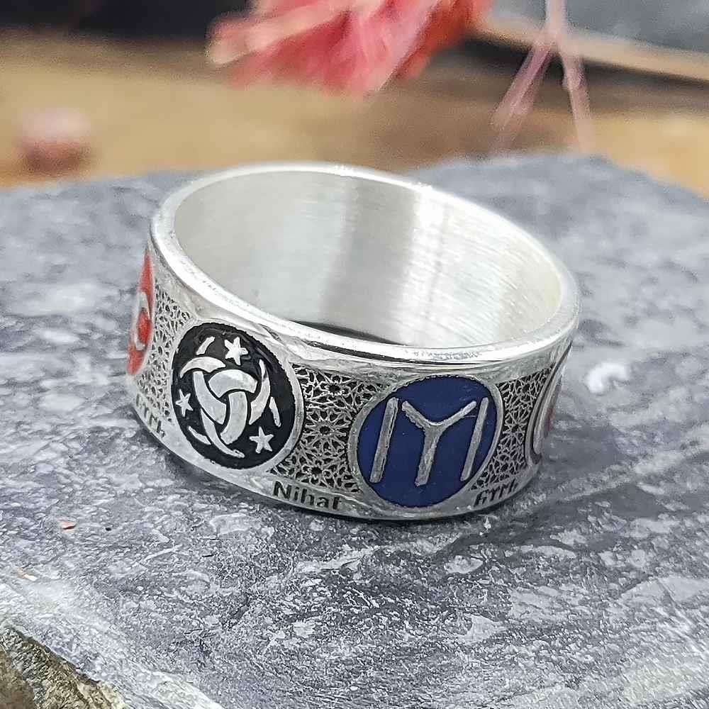 Türk Dünyası Kişiye Özel Gümüş Alyansİsim Yazılı Yüzük