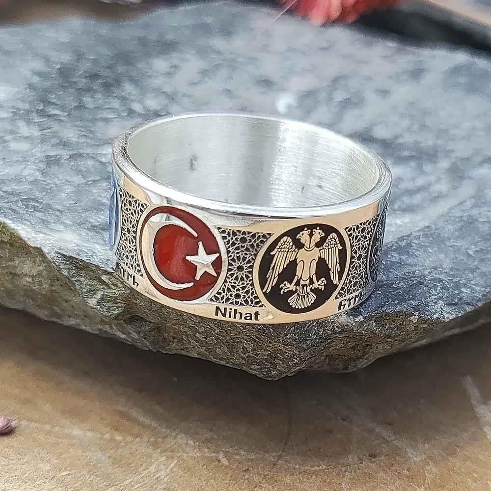 Türk Dünyası Kişiye Özel Gümüş Alyansİsim Yazılı Yüzük