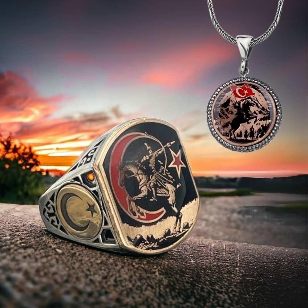 Türk Savaşçısı Gümüş Yüzük & Kolye KombiniYüzük Kolye Kombinleri