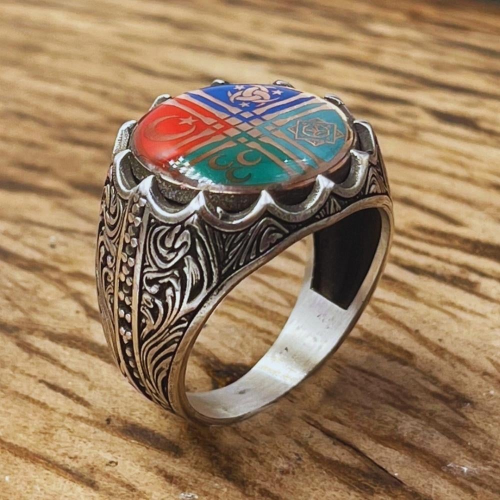 Türk Töresi 4 Sembol İşlemeli Gümüş Yüzük