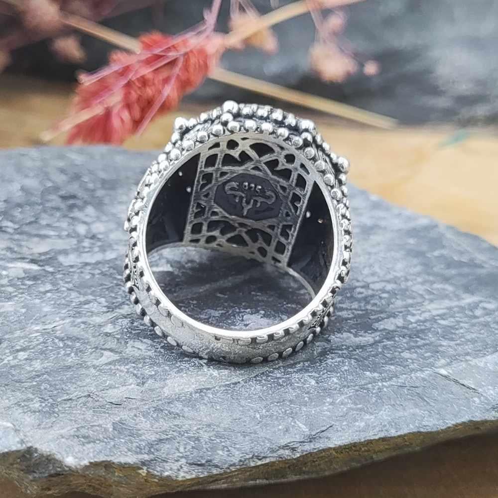 Turkuaz Mineli Mührü Süleyman Gümüş YüzükSeal of Solomon Ring