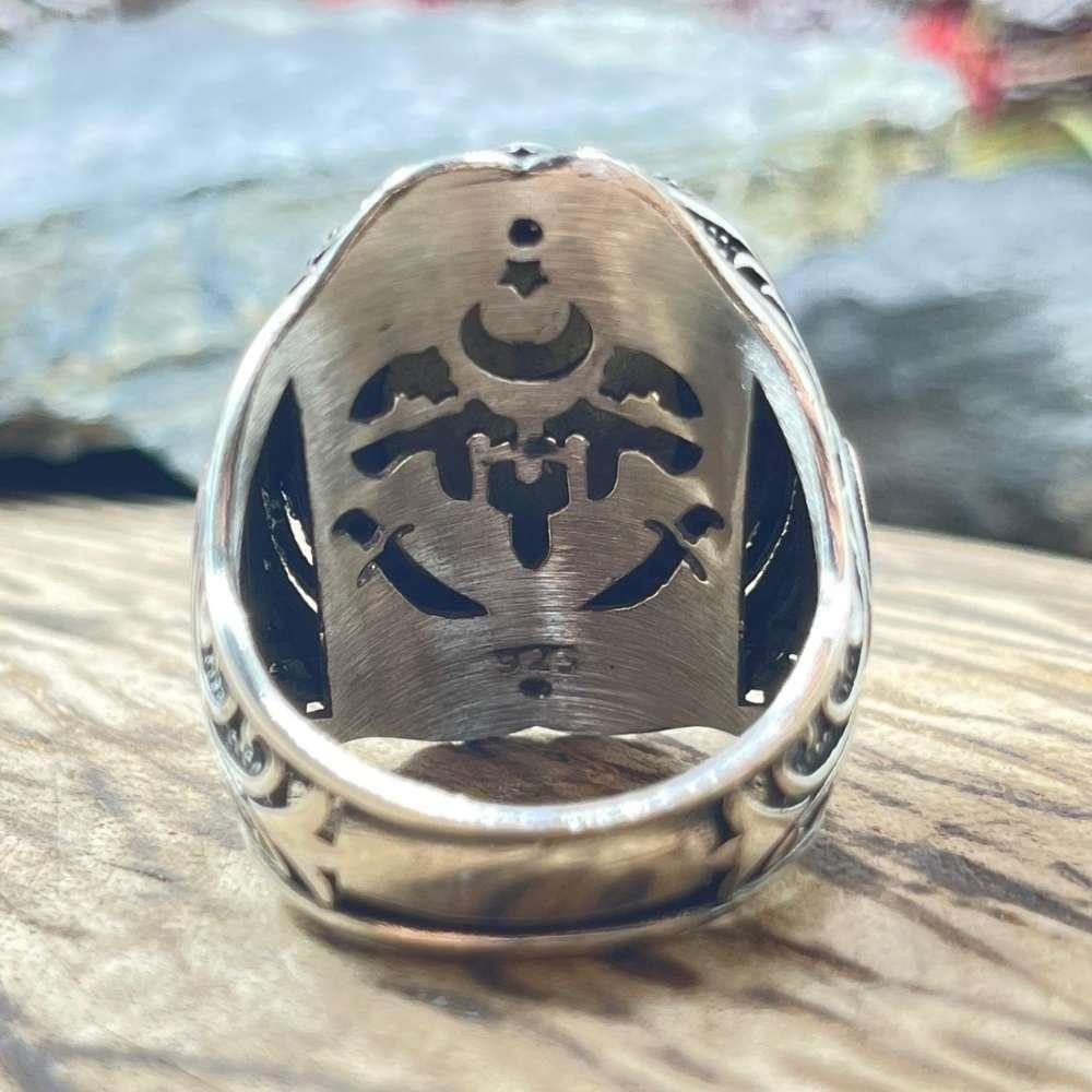 Turkuaz Taş İçi Aslan Gümüş YüzükAy Yıldız Yüzük