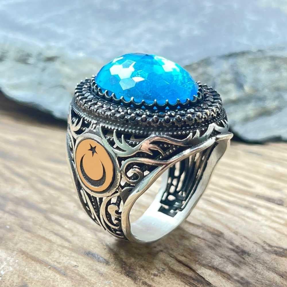 Turkuaz Taş İçi Aslan Gümüş YüzükAslan Yüzük