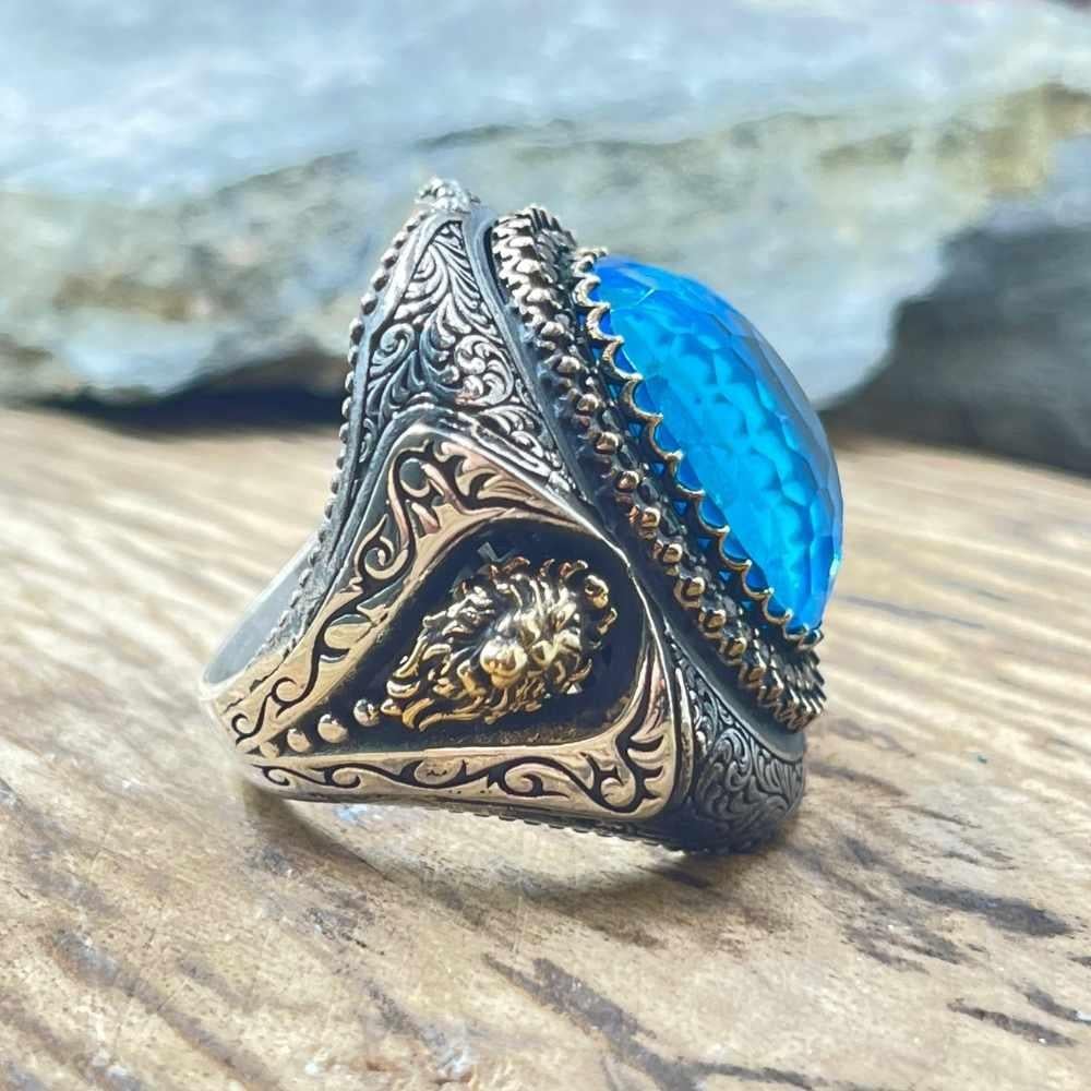 Turkuaz Taş İçi Çift Başlı Kartal Gümüş YüzükDouble Headed Eagle Seljuk Ring